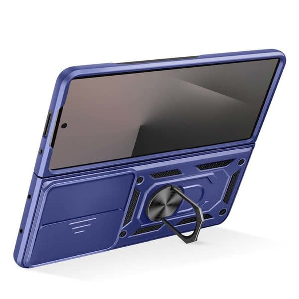 Ringdeksel - AVIZAR - Samsung Galaxy Z Fold 7 - Forsterket Støtsikker - Skyvbare Kameradeksler - Midnattsblå Blå