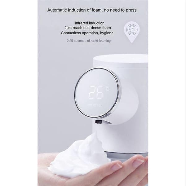 [2F]Skumsæbedispenser Automatisk Genopladelig 320 ml Flydende Sæbedispenser Digitalt Display Skumhånddispenser White