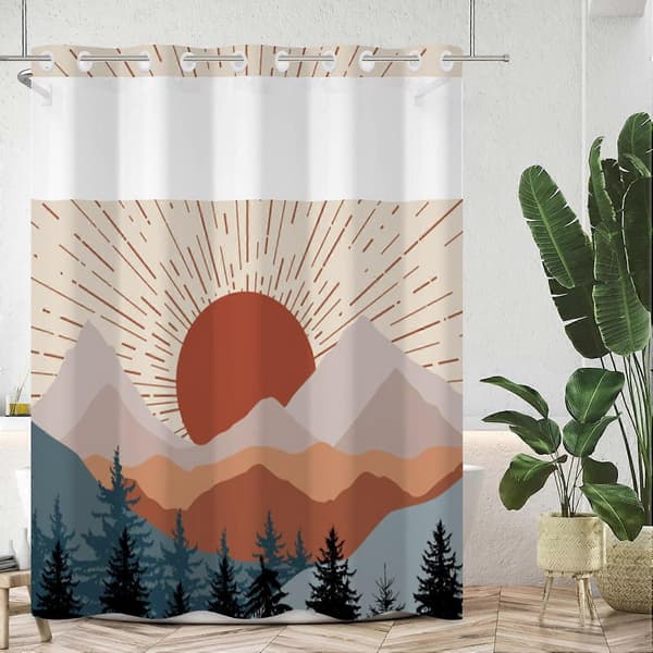 Boho dusjforhengsett 71x74 tommer vanntett polyesterstoff Mid-Century Modern baderomsinnredning