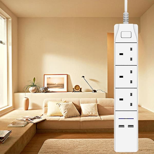 Smart Wifi App-kontrollert strømskinne med 3 uttak, 2 USB hurtigladekontakter, app-kontrollert arbeidsstrømuttak