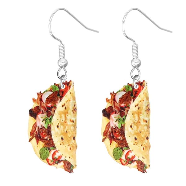 [2F] Imitasjon Mat Dingle Øredobber Hamburger Pommes Frites Taco Brød Kaker Øredobber