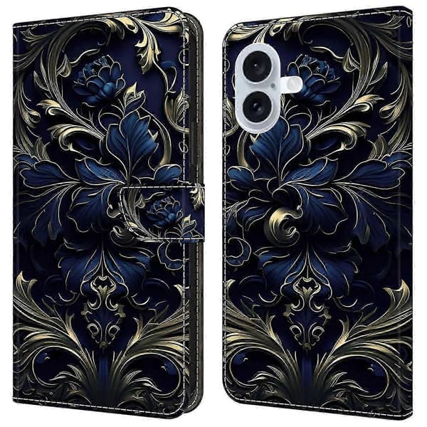Til iPhone 16 Deksel PU-skinn Lommebok Telefondeksel med Stativ (Stil C)[2F]