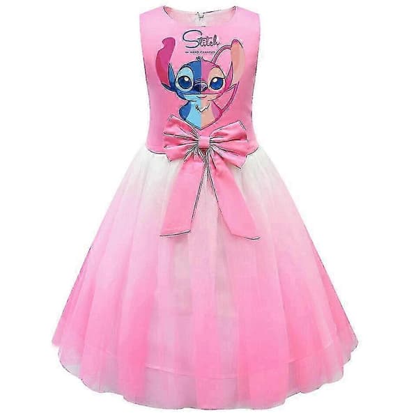 Barn Jenter Lilo Stitch Kostyme Plissert Skjørt V Rosa Pink 5-6 years