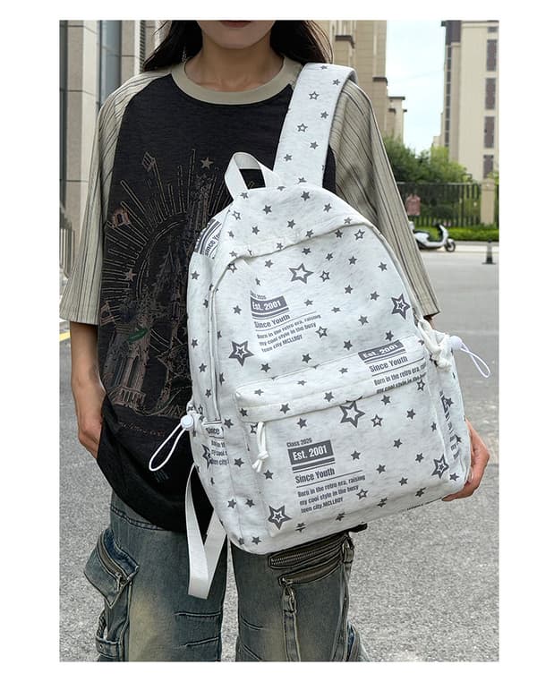 Backpack for Women and Men, Lightweight Nylon with Star Pattern and Multiple Pockets, 42x30x13 cm Dark Blue