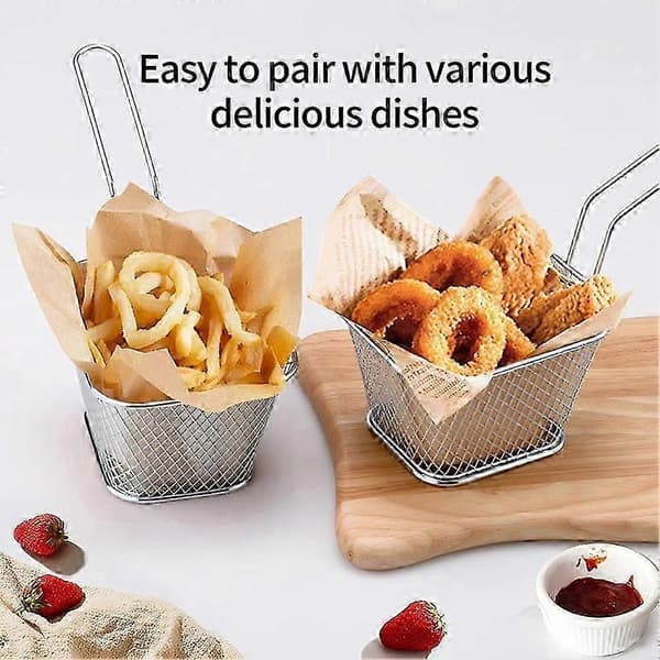 Serveringskurver for pommes frites Mini frityrkurver i rustfritt stål for chips Matpresentasjon Sil Potetkokeverktøy Black   Silver