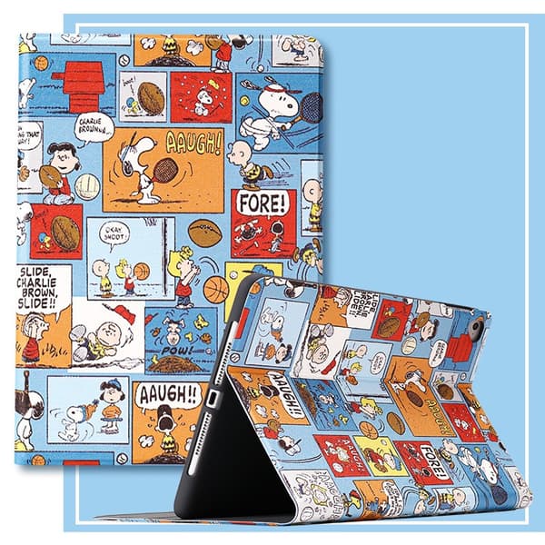 【2F】Stilfuldt etui til iPad 2019/2020 10.2\" blåternet Snoopy fuld pakke