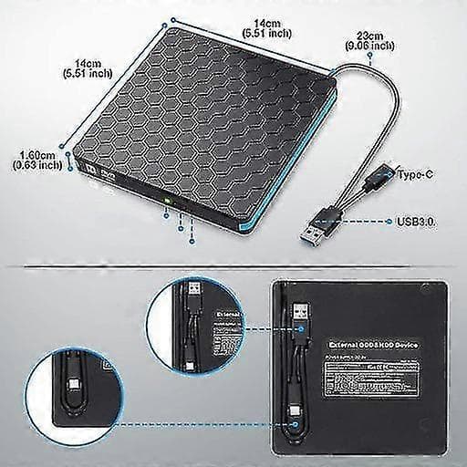 Ekstern CD DVD-spiller USB 3.0 og Type-C