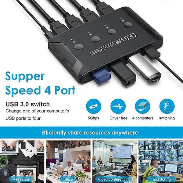 T29 USB3.0 Automatisk 4 inn 4 ut svitsjer HUB-skriverdeling Inte angivet