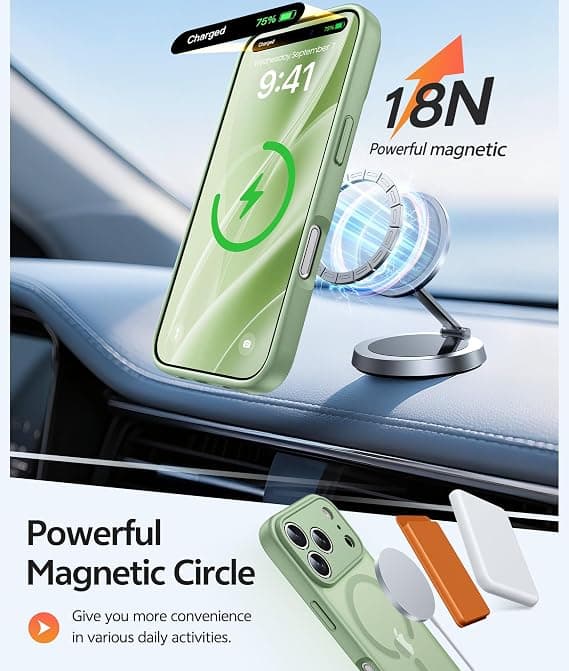 til iPhone 17 Pro Max-deksel med skjermbeskytter, kompatibel med MagSafe, gjennomskinnelig matt, full kamerabeskyttelse, støtsikker Light Moss