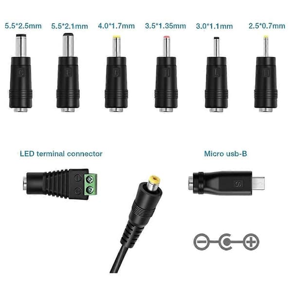 Universell strømadapter 30W + 8 utskiftbare tupper for husholdningselektronikk UK