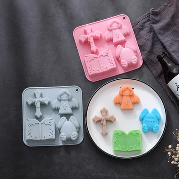 3D påskehareengel for kors silikonform non-stick sjokolade godteri cupcake Blue