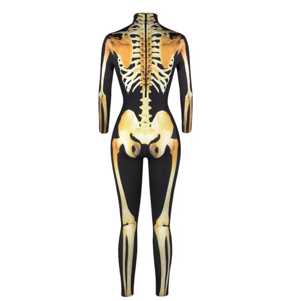 Halloween-kostume til kvinder med dødningehovedtryk, langærmet jumpsuit Q2 Q2 S