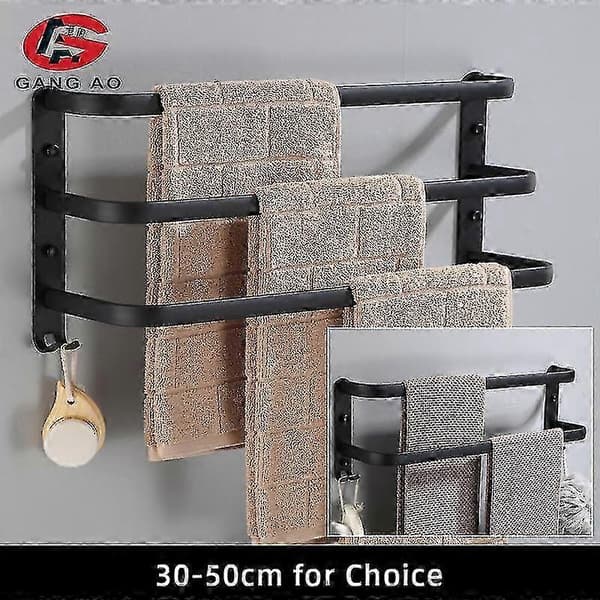 Pyyheteline seinäkiinnitteinen 30-50cm pyyheteline kylpyhuone alumiini musta kisko pyyheteline tarralla Single pole 30cm