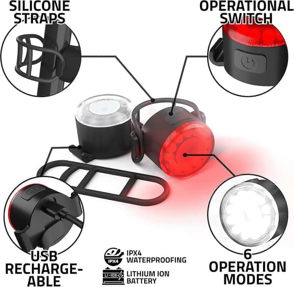 Hybrid LED-cykellampor – USB-uppladdningsbart cykelljuskit – Ljusa vattentäta cykellampor fram