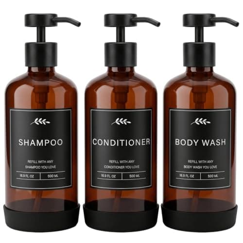 Prus Waso shampoo- og balsamdispensersæt, rav og sort Amber & Black