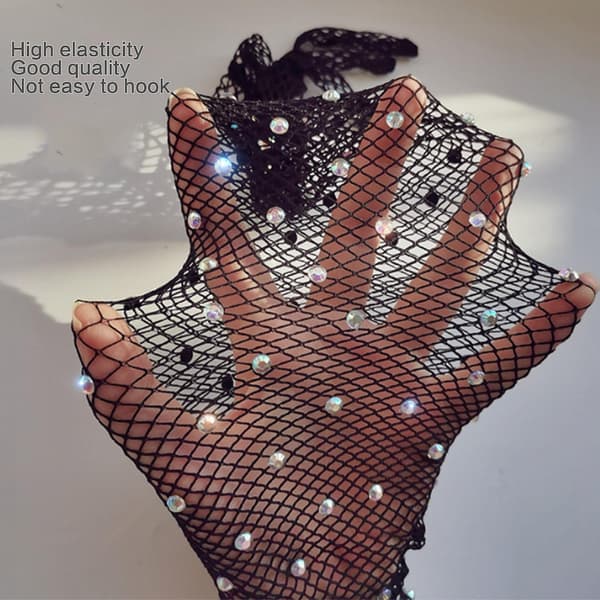 Kvinner for Rhinestone Fishnet Lange Hansker Mesh Hansker Goth Cosplay Kostyme Tilbehør