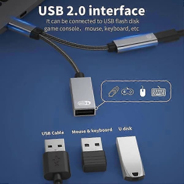 2 i 1 PD 60W USB C OTG Laddningsadapterkabel Typ C till USB 2.0 Datakonverterare för Bärbar Dator A Black
