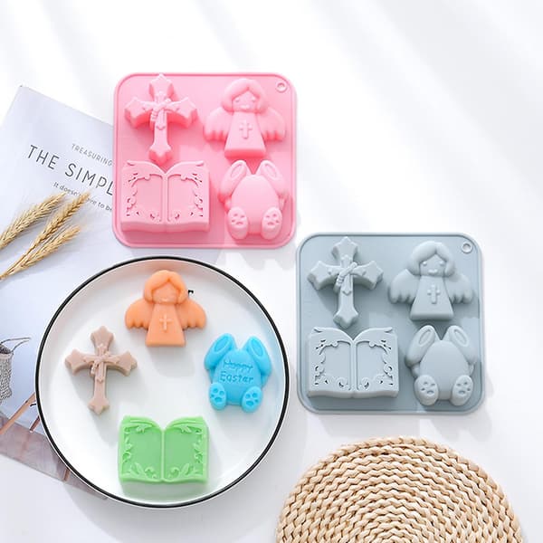 3D påskehareengel for kors silikonform non-stick sjokolade godteri cupcake Blue