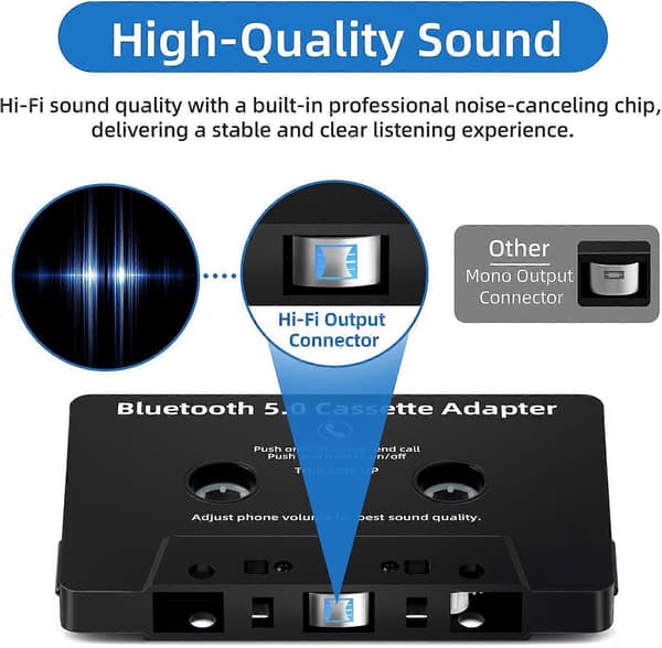 [2F] Bluetooth-kasettiadapteri 5.0 autostereoon, langaton vastaanotin handsfree-puheluilla, musta