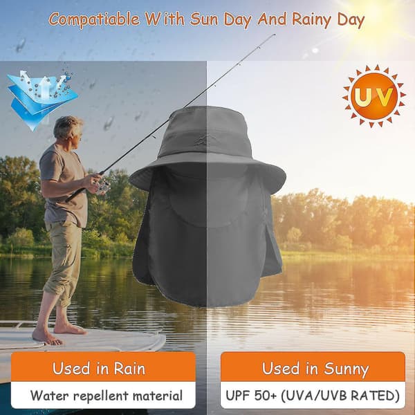 [2F]Fiskarhatt med bred skärm Solhatt Sommar Utomhus UV-skydd Män Het Grey