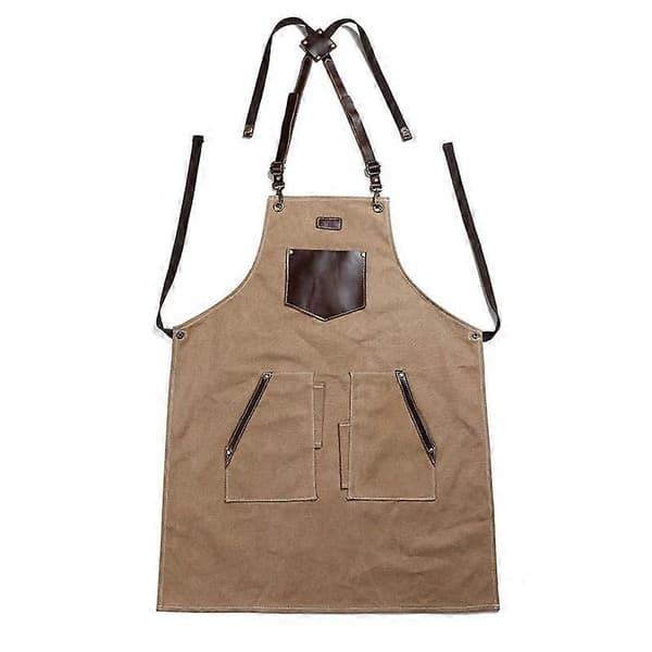 Kitchen For Pros kokkeforklæde - High End forklæder med ægte læder - Et must-have til dit grilludstyr (camel)