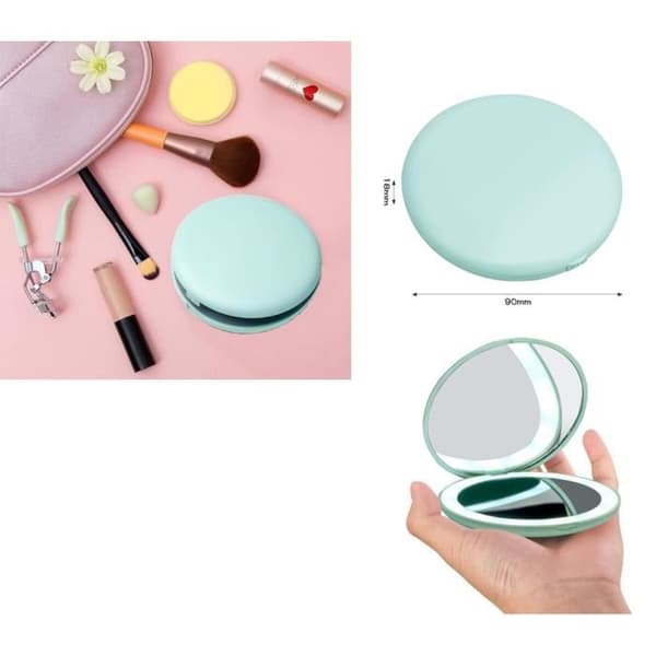 Mini foldespejl med lys og 2x forstørrelse til makeup og rejser - Mærke - Model - Farve: Grøn