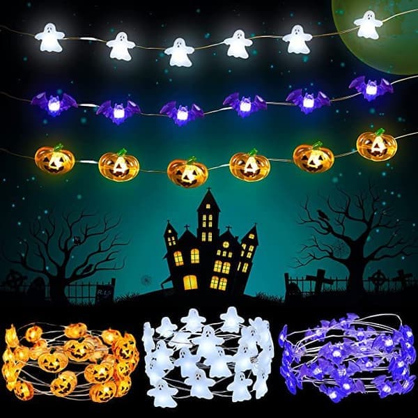 Halloween-set med 3 temalampor med 30 LED-pumpor