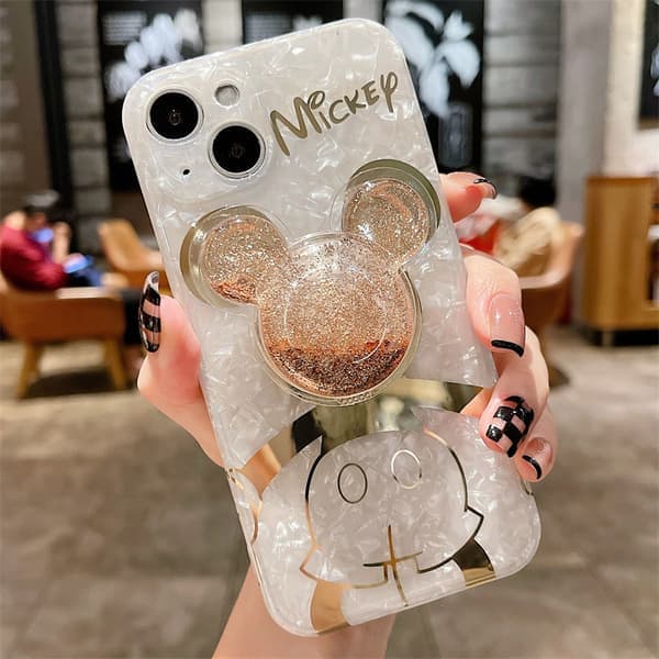 Tegneserie-deksel til iPhone og Bling Glitter Telefonstativ Søtt Telefondeksel til Jenter Kvinner Mickey iPhone 12 Mickey iPhone 12