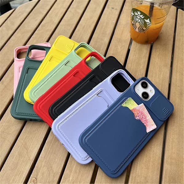 iPhone-etui med kortholder og pung – Skydbar kamerabeskyttelse, blød silikone, sort Black For iPhone 12Pro Max