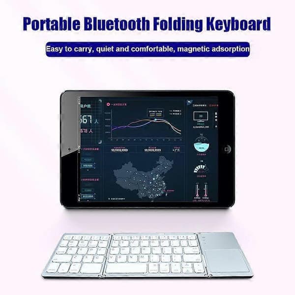 Trådløst sammenleggbart tastatur Bluetooth-tastatur med berøringsplate for Windows, Android, iOS, telefon, multifunksjonsknapp minitastatur