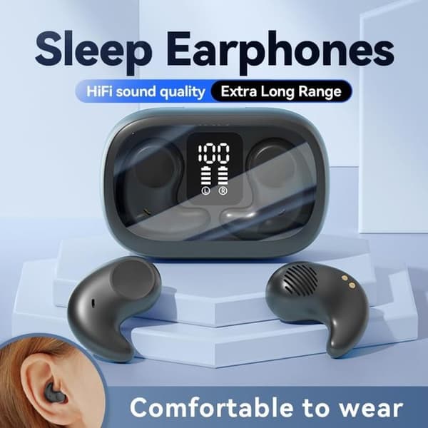 Trådløse ørepropper for støyreduksjon under søvn, Bluetooth 5.4, passer perfekt (svart)