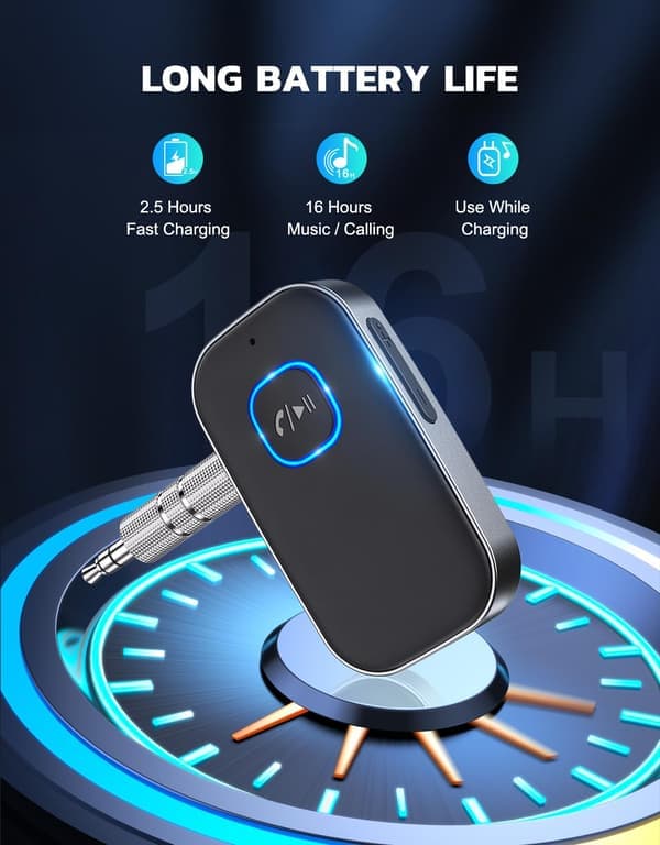 Trådløs Bluetooth-lydadapter med støjreducerende mikrofon til håndfri opkald, 16 timers spilletid, sort/sølv Mørkegrå Dark Gray
