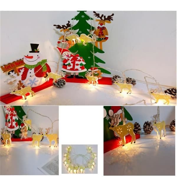 LED-ljusslinga, målad klocka, jultomte, 2 meter, 10 lampor, batterilåda (batterier ingår ej) -K