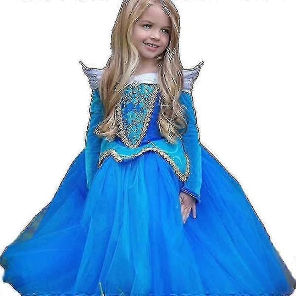 Aurora Törnrosa Party Prinsessklänning Flickor Maskeradklänning Blå 6-7 År