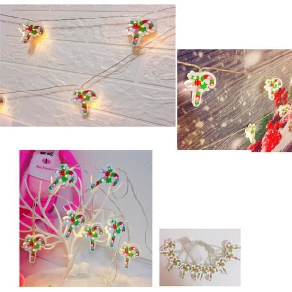 LED-ljusslinga, målad klocka, jultomte, 2 meter, 10 lampor, batterilåda (batterier ingår ej) -K