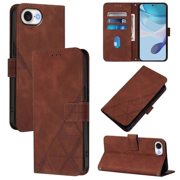 Crossbody 3D präglat flip-läderfodral brunt brunt för iPhone 16e Brown For iPhone 16e