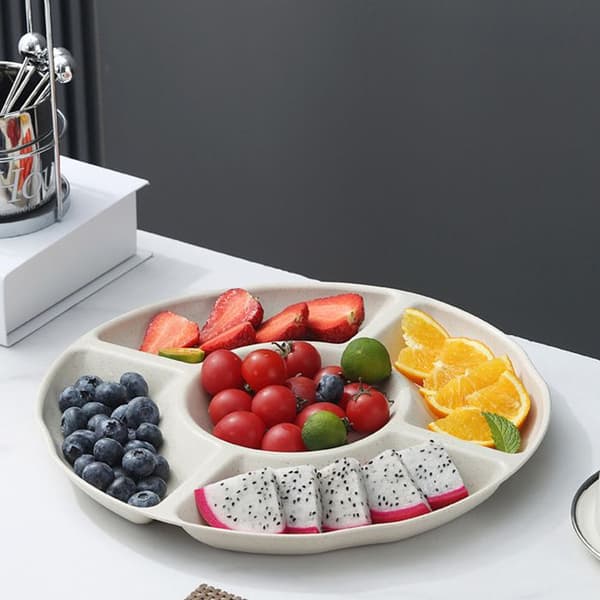 Snackbakkesæt (4 dele - 26 cm - 5 rum - runde og farverige snackskåle - Ideel til sammenkomster)