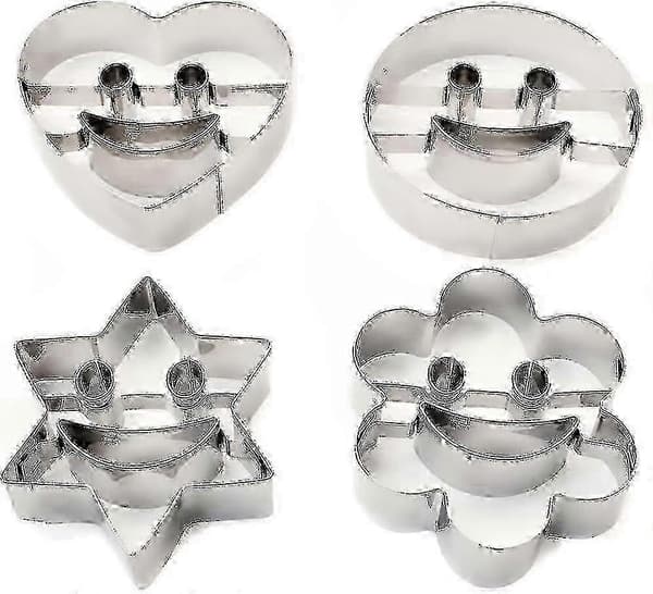 Kageskærersæt i rustfrit stål med 4 dele - Smil, Hjerte, Stjerne, Blomst til Zy (Sjove kageforme)