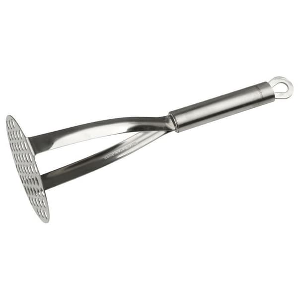 Fackelmann professionel oval kartoffelpresser i rustfrit stål, 25 cm, til kartofler og grøntsager, robust og effektiv