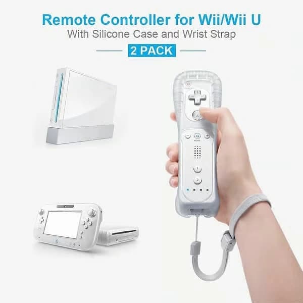 MOOGOLE 2-pack fjärrkontroll för Nintendo Wii/Wii U, med silikonfodral och handledsrem