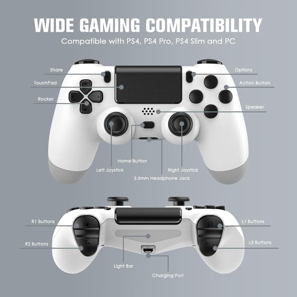 Trådløs PS4-controller – 2-pak til PlayStation 4 med vibration og lyd – Hvid white