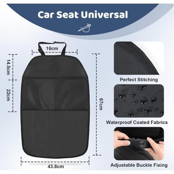 Bilstolsryggskydd - Bilorganisatör för barn - Vattentät - 2 delar - Svart - Polyester/PVC
