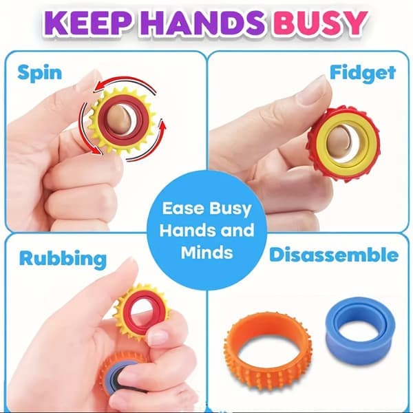 Sensorisk ring til børn, gyroskopisk afslapningslegetøj, roterende sensorisk ring, fingerspinner legetøjssæt 8 stk.