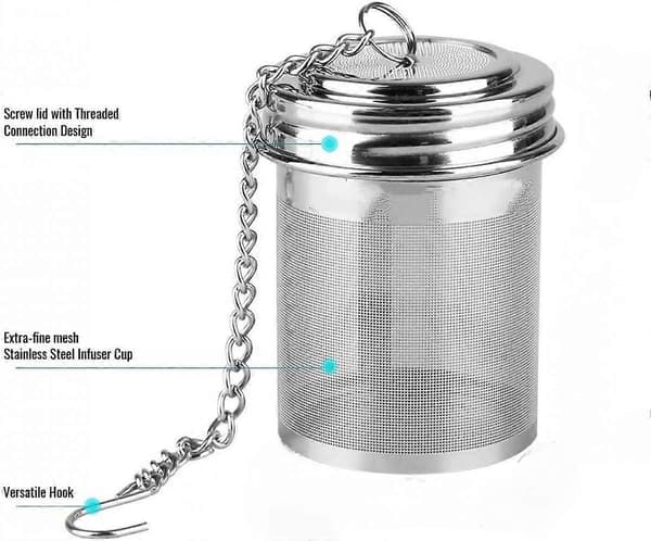 2-pak te-infuser, te-si med ekstra finmasket net, 18/8 rustfrit stål te-bold med forlænget kædekrog til at brygge løs te