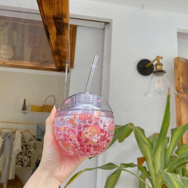 Sommar Ny Jordform Utomhus Dubbellager Plastmugg Röd 400ML