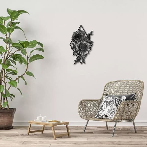 1 Solros Väggdekoration, Svart Metall, Rustik Design, Robust Järn, Inomhus/Utomhus Hem/Trädgård