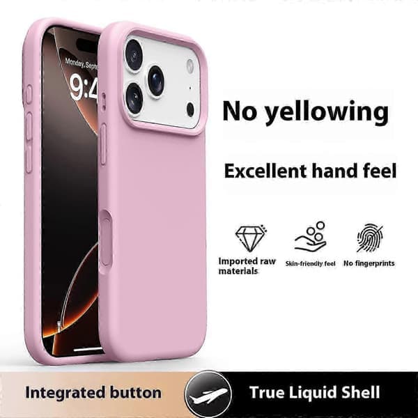 iPhone 17 Pro Max Deksel Mykt Mikrofiberfôr, Flytende Silikon + PC Beskyttelse Rosa Pink