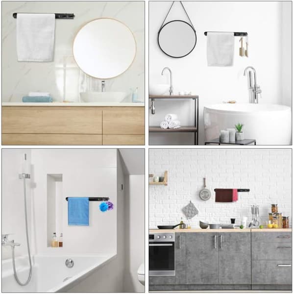 40 cm veggmontert håndklestativ i aluminium med kroker - Solid rustfritt håndklestativ til baderom