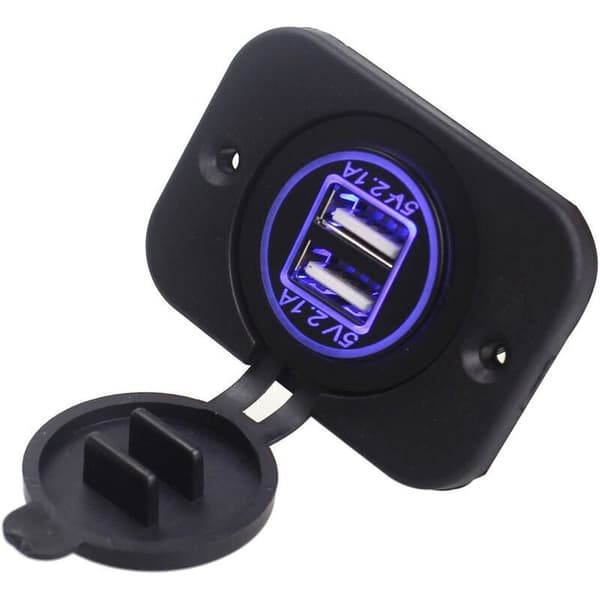 Forsænket dobbelt USB-stik 12/24 Volt 2.1A 5 Volt til campingvogne, autocampere, biler, både, lastbiler