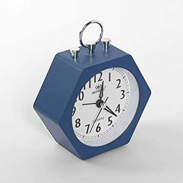 JUSTUP Alarm Hexagon Skrivbordsklocka Väckarklocka Tystgående Perfekt för Sovrum Kontor --- Blå